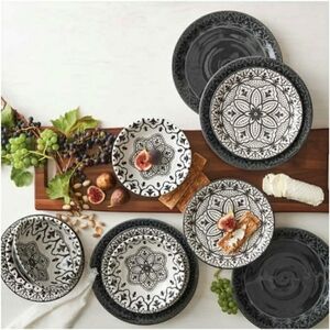 Pandex Melamine 12 piece Dinnerware Set Black Color